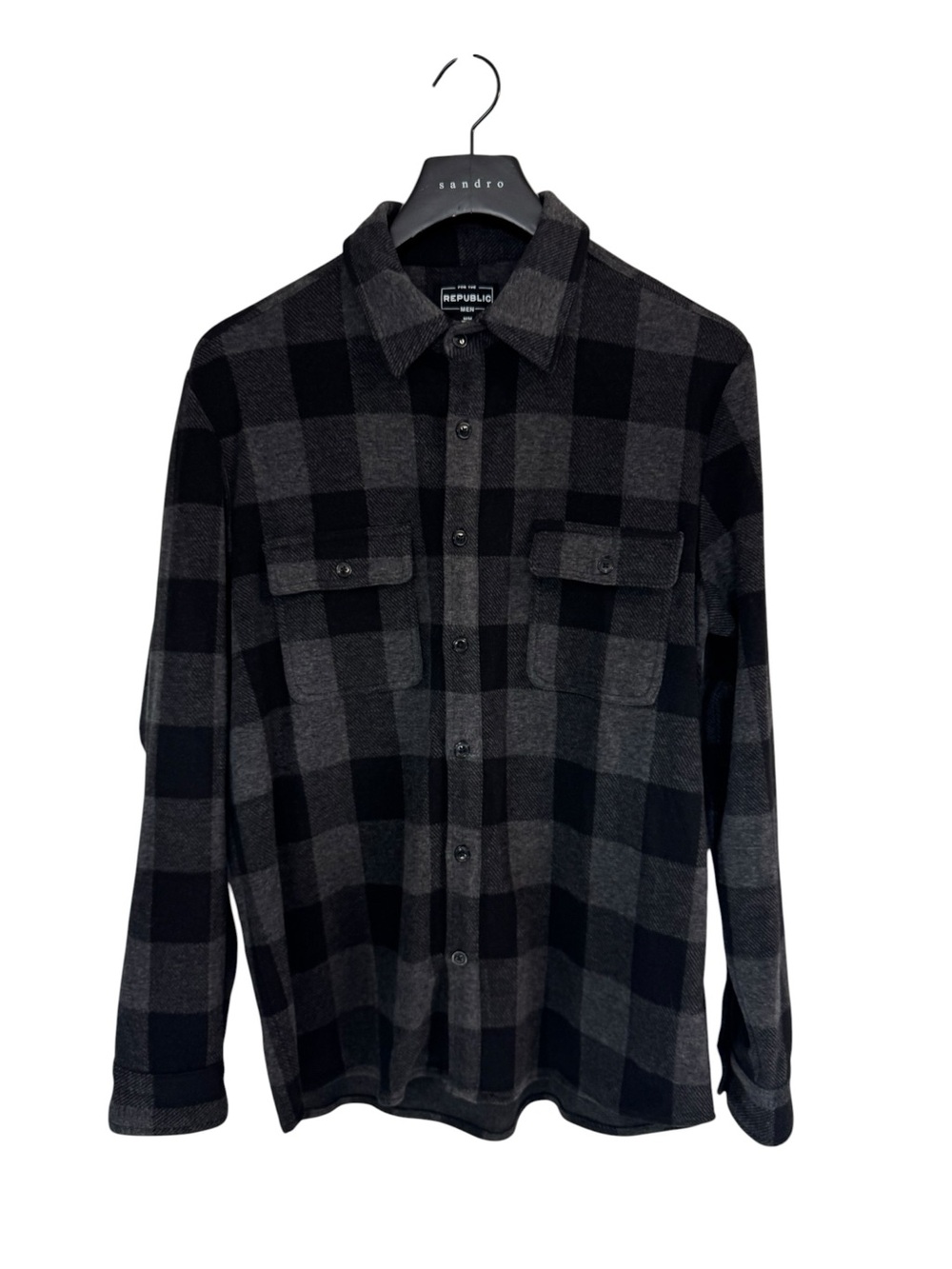 For The Republic Men’s Black & Gray Plaid Button-Down Shirt